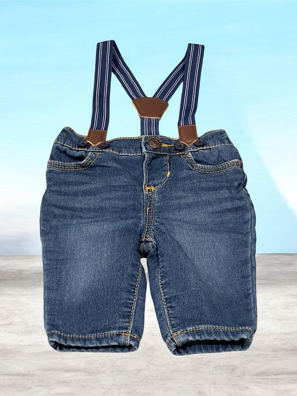 OSHKOSH B’GOSH Baby Boy Suspender Jeans | Dark Denim | 3-M | Preowned